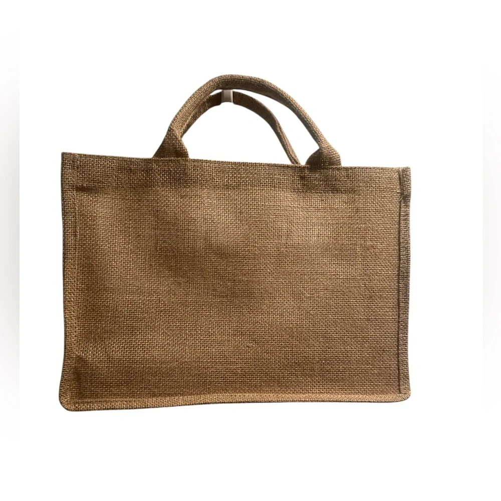 Stella Rosa Tan and Cream Burlap Tote Bag with Transparent Panel used for Wine - Picture 4 of 5